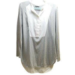 Vince Tuxedo Inset Mixed Media Tunic Top Womens Size L Popover Cotton Modal Knit